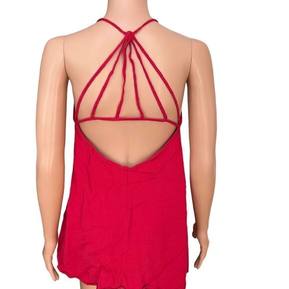 Red haulter strappy back keyhole top blouse size S - Picture 3 of 5
